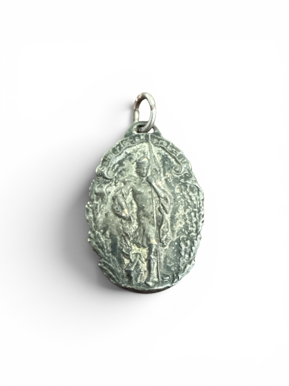 Vintage Silver Plate Saint Florian Protect Us Italian Medal Charm Pendant